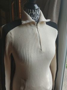 Cream and white turtleneck sweater